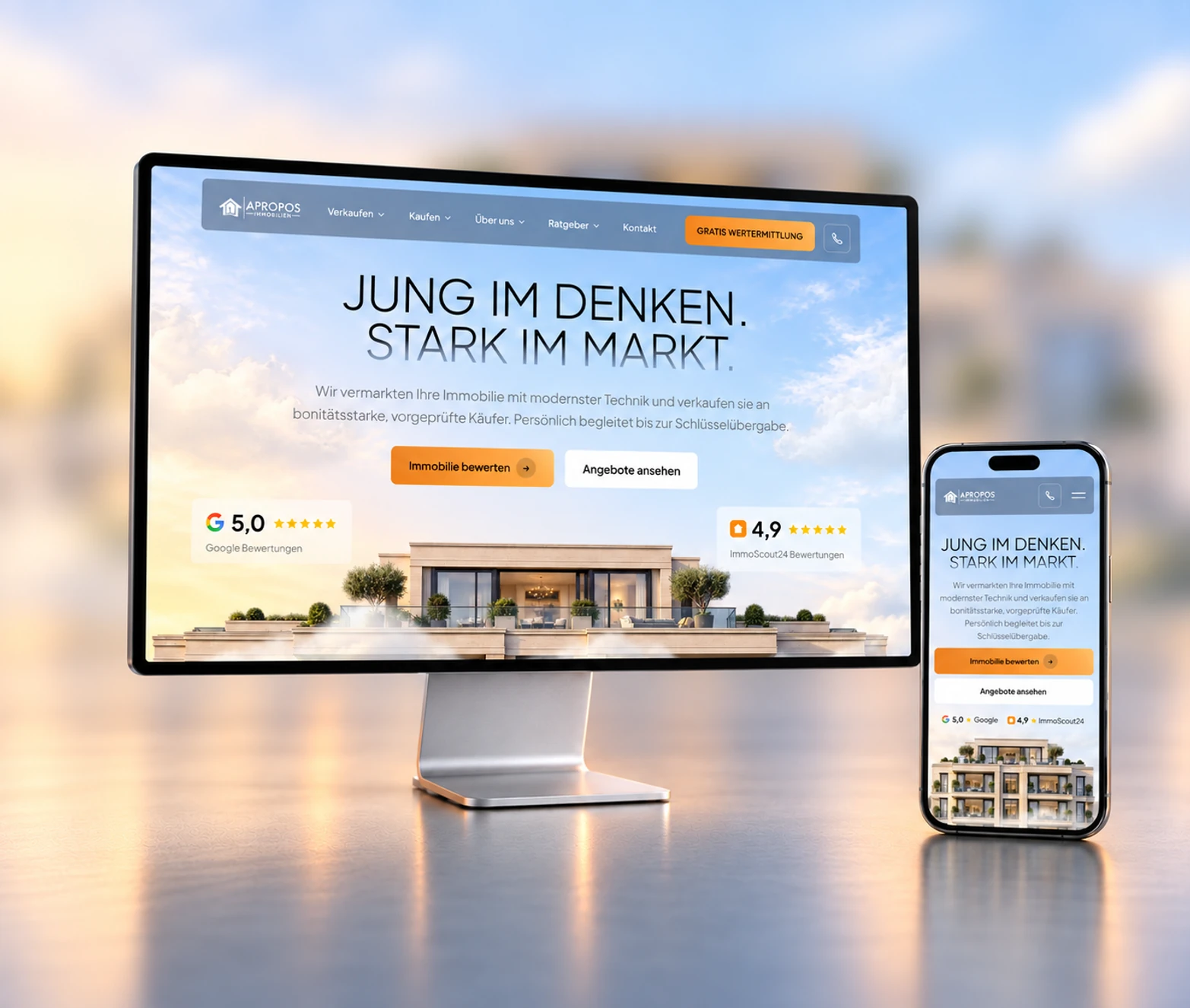 Neue Website von APROPOS Immobilien auf Bildschirm und Handy