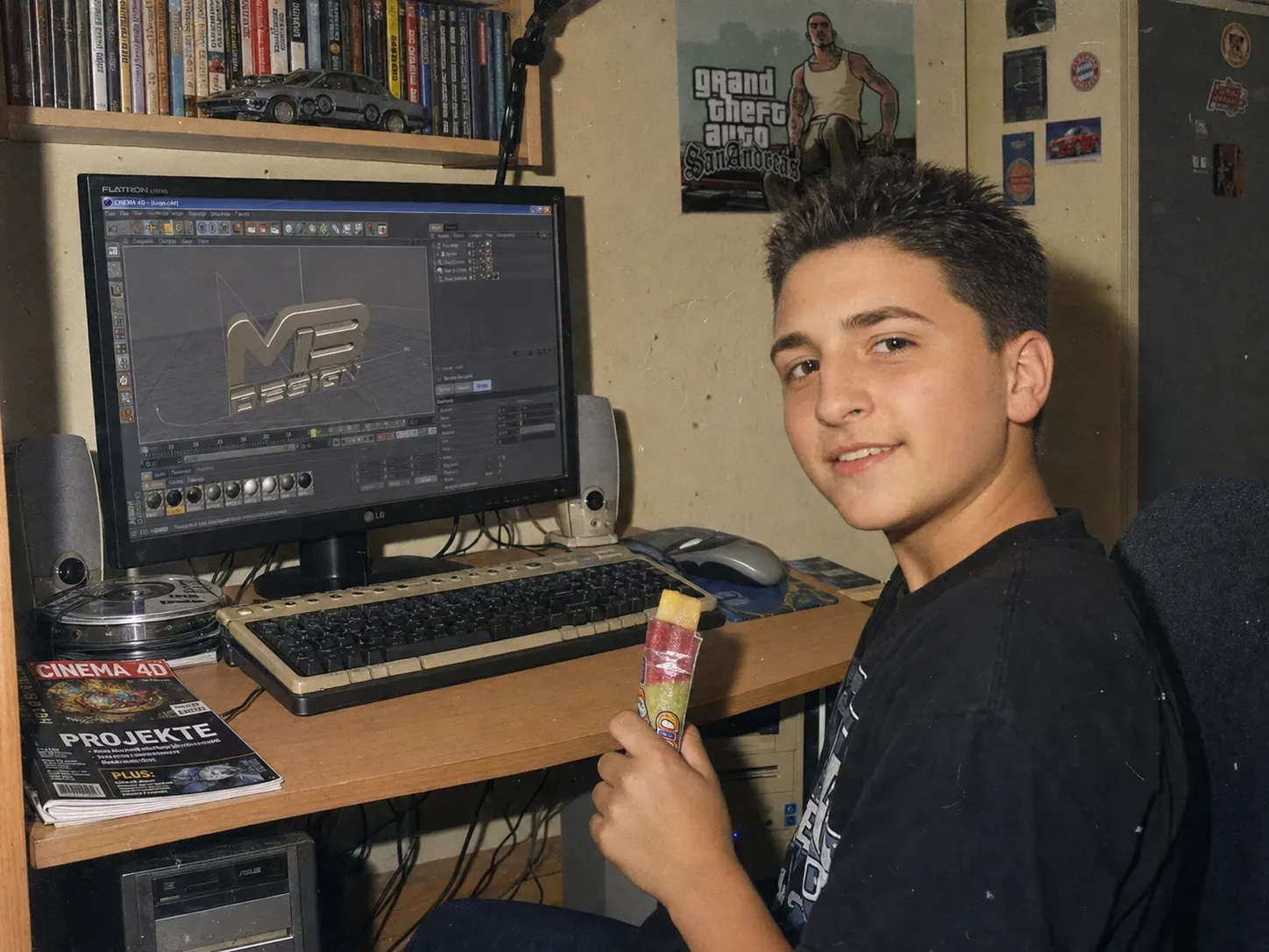 Baris Mercan mit 12 Jahren beim Bauen eines 3D-Intros in Cinema 4D
