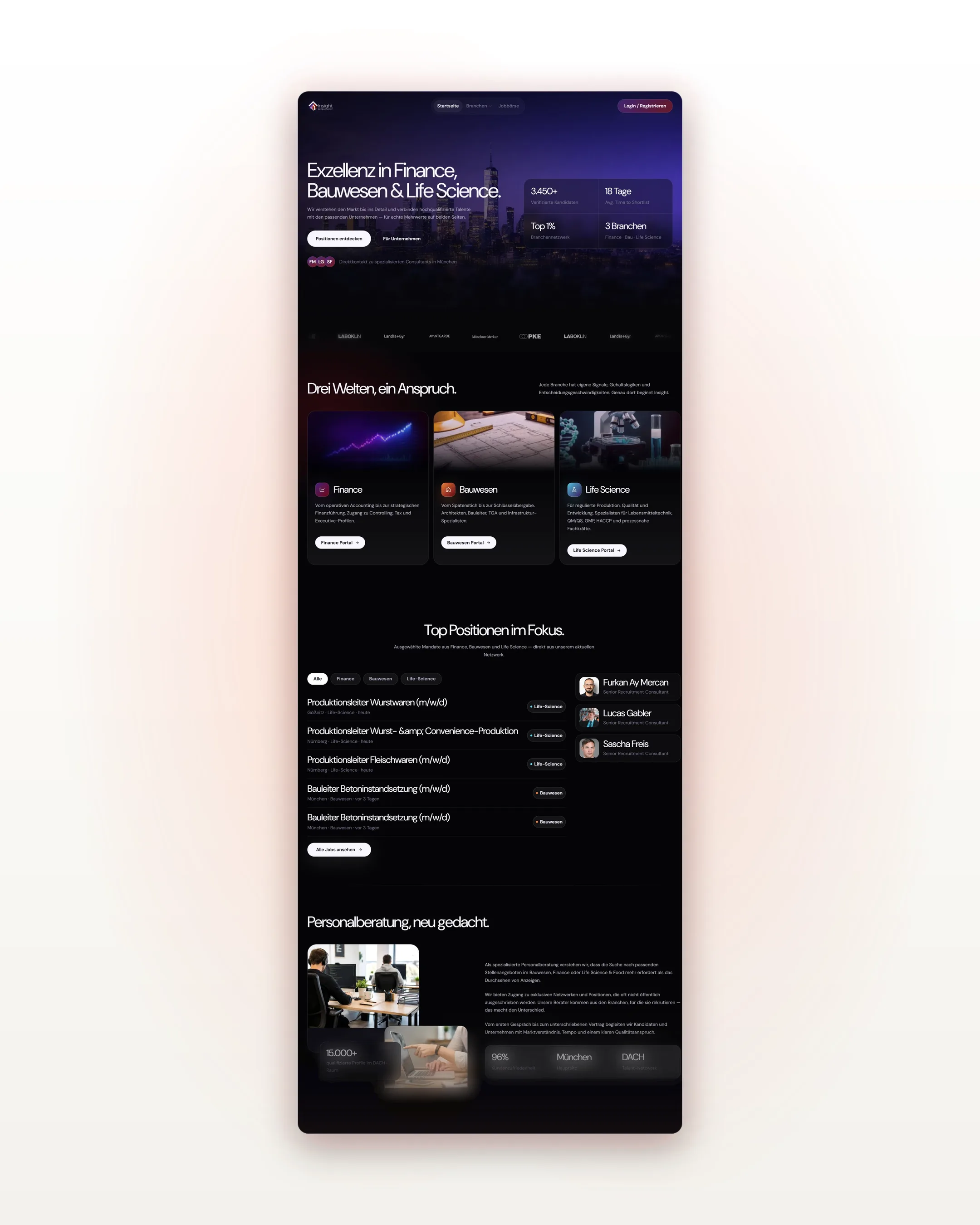 Gefülltes Wireframe der Website von Insight Recruitment