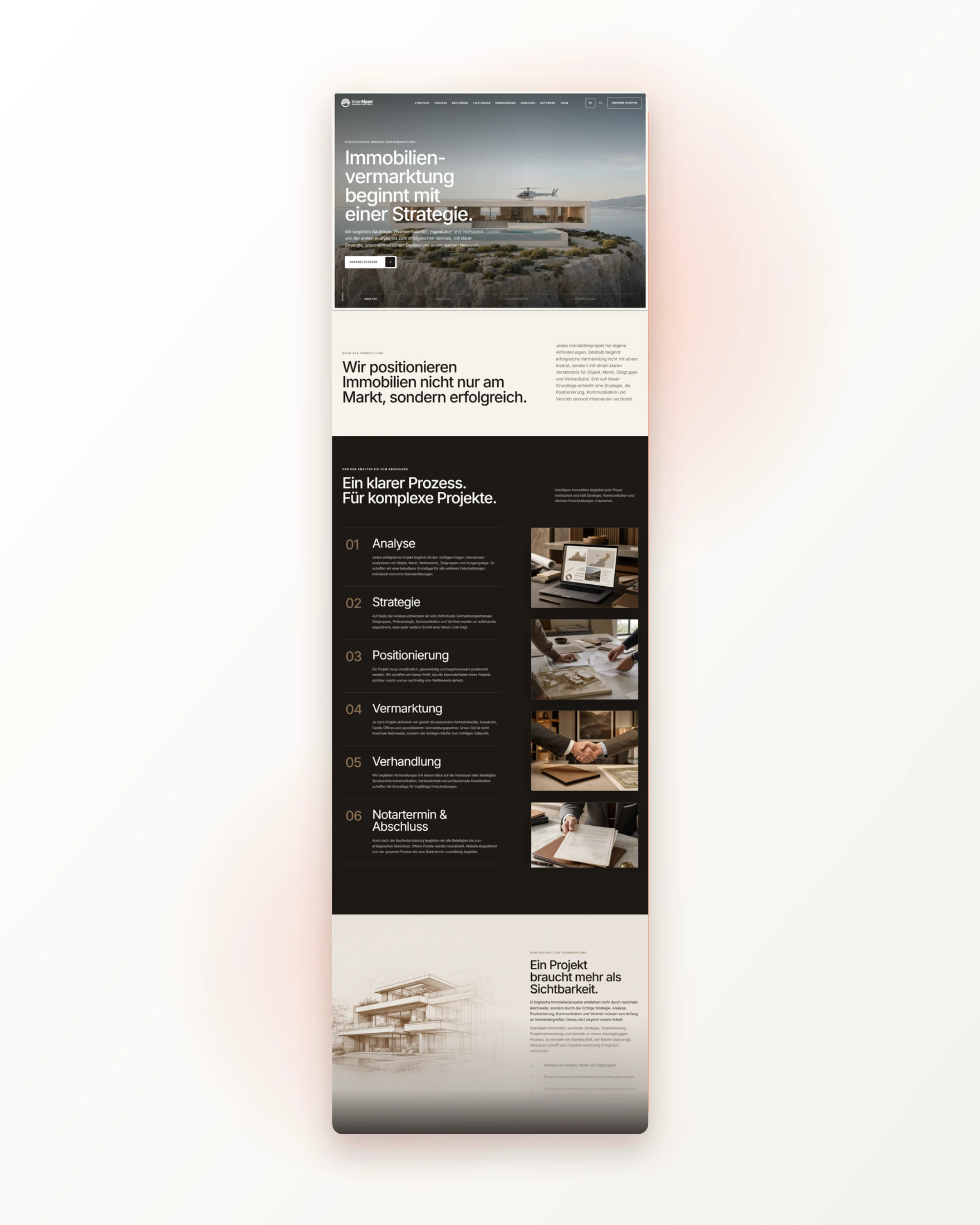 Gefülltes Wireframe der Website von InterAlpen Immobilien
