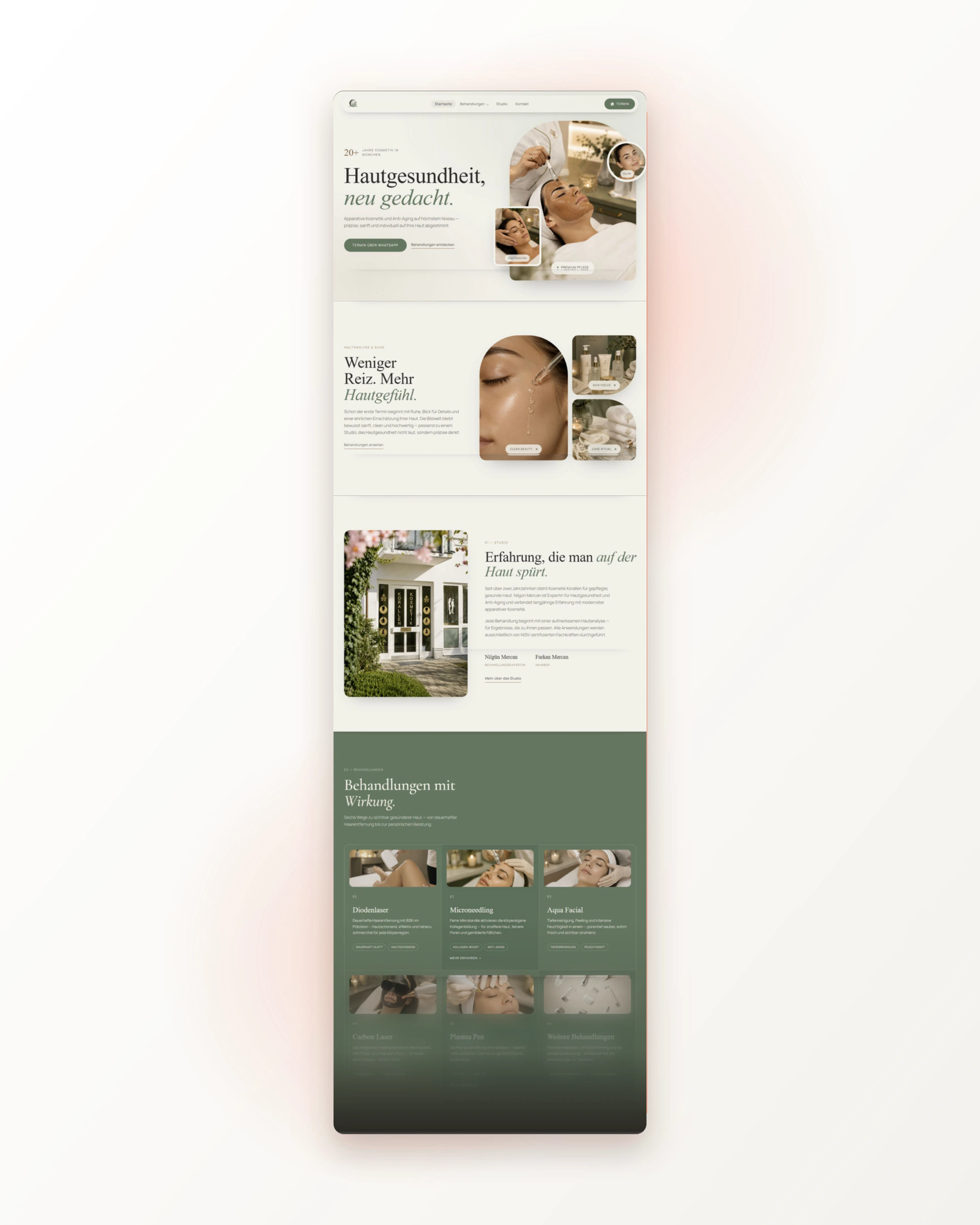 Gefülltes Wireframe der Website von Kosmetik Korallen