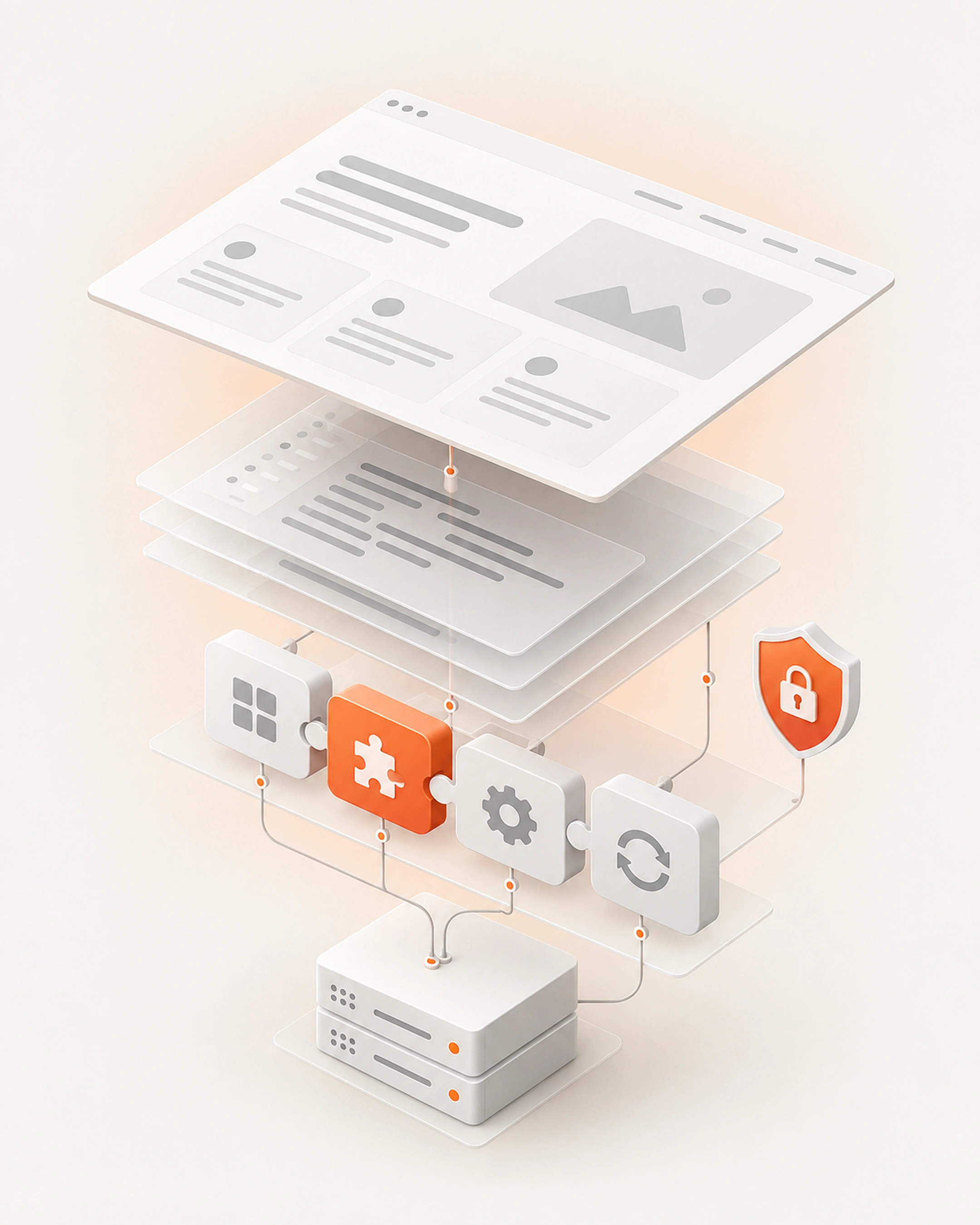 Technischer Aufbau einer Website mit Plugins, Sicherheit, Updates und Server
